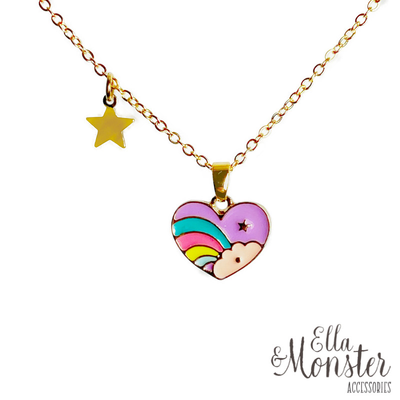 NECKLACE RAINBOW HEART - 6'ER PACK